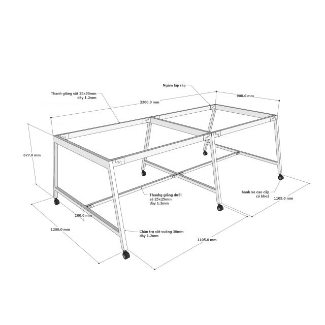 Chân sắt di động cho bàn cụm 4 240x120cm sơn tĩnh điện CFOS007