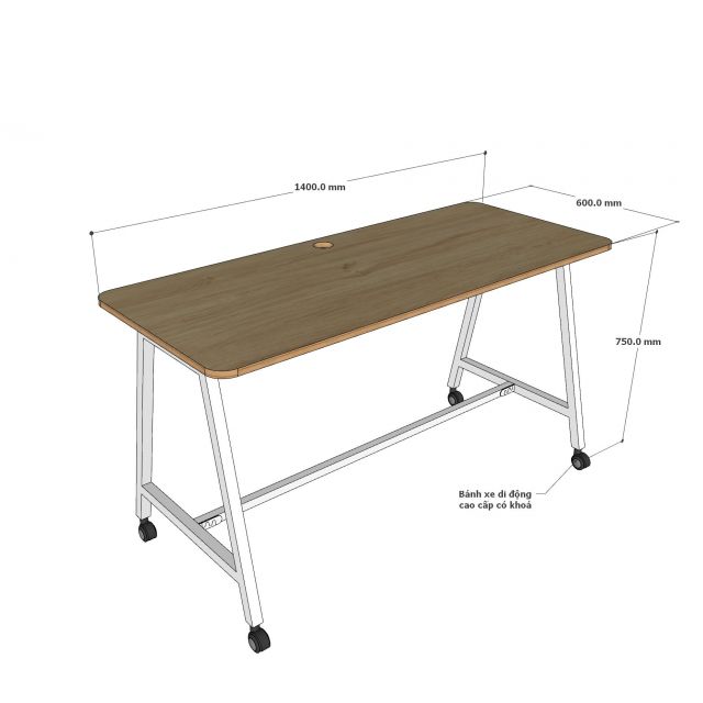 Chân sắt di động cho bàn làm việc 140x60cm sơn tĩnh điện CFOS002