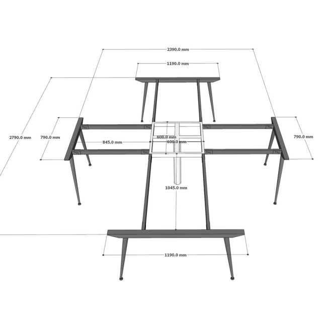 Chân sắt lắp ráp dùng cho bàn cụm 4 chữ thập 240x240cm HCCO025