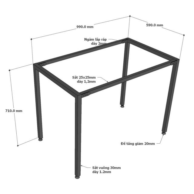 Chân bàn sắt lắp ráp 100x60cm chữ U hệ Minimal CBMN012