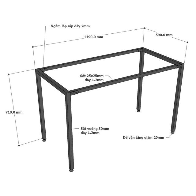 Chân bàn sắt lắp ráp 120x60cm chữ U hệ Minimal CBMN013