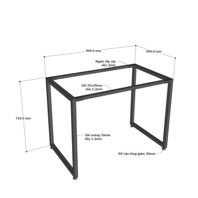 Chân bàn sắt lắp ráp 100x60cm hệ Minimal CBMN011