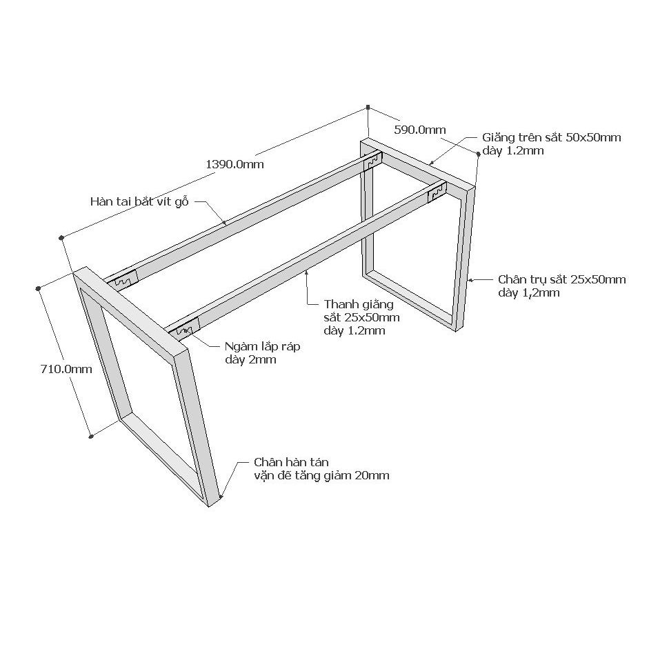 Chi tiết bản vẽ chân bàn rectang 140x60cm