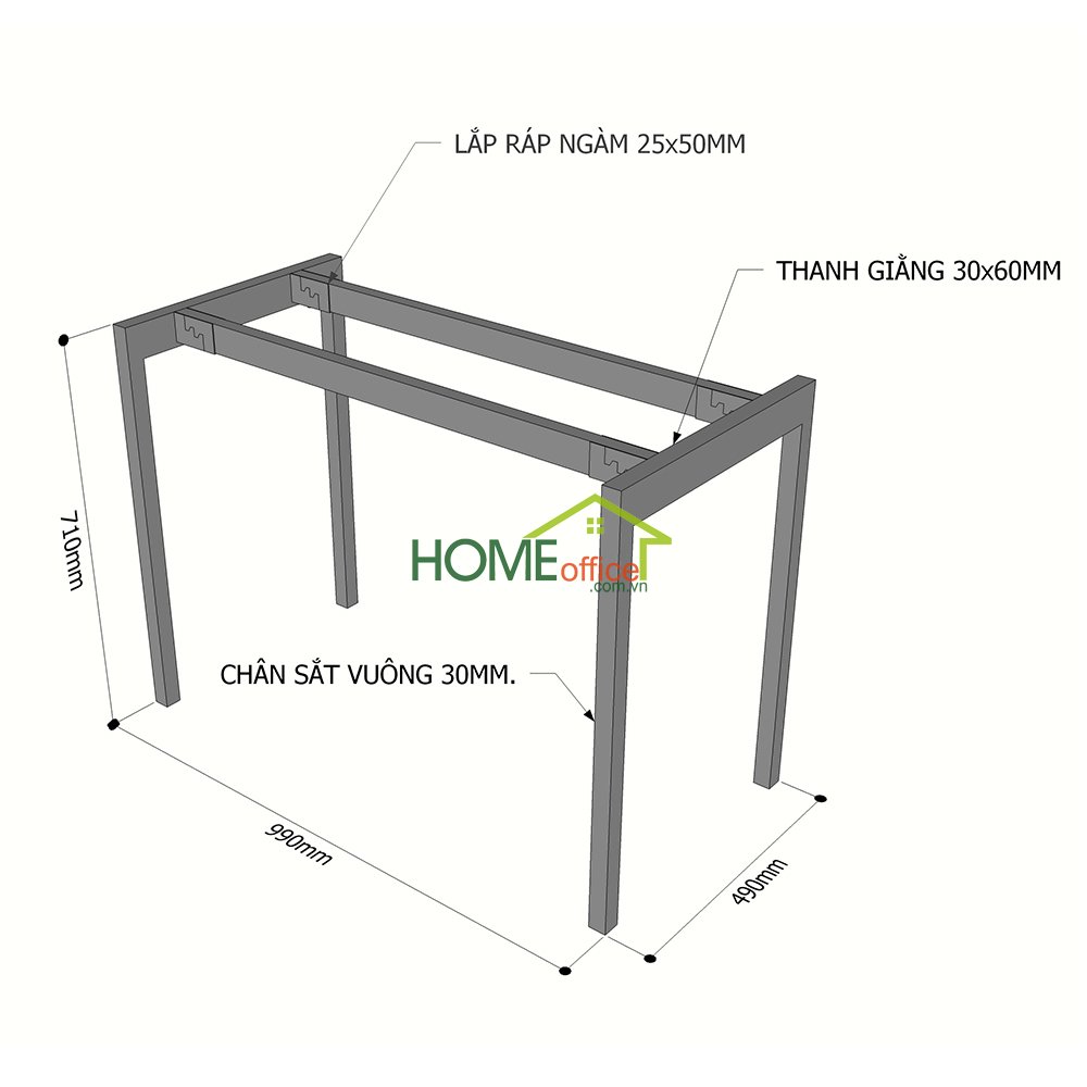 kích thước chân sắt cho bàn 1m