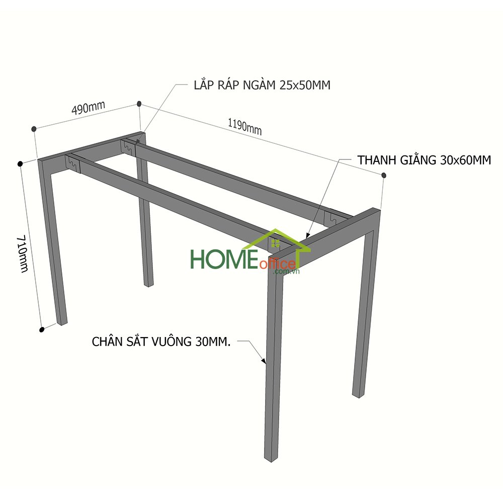 kích thước chân sắt cho bàn 1m2