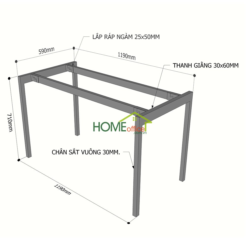 kích thước chân sắt cho bàn 1m2