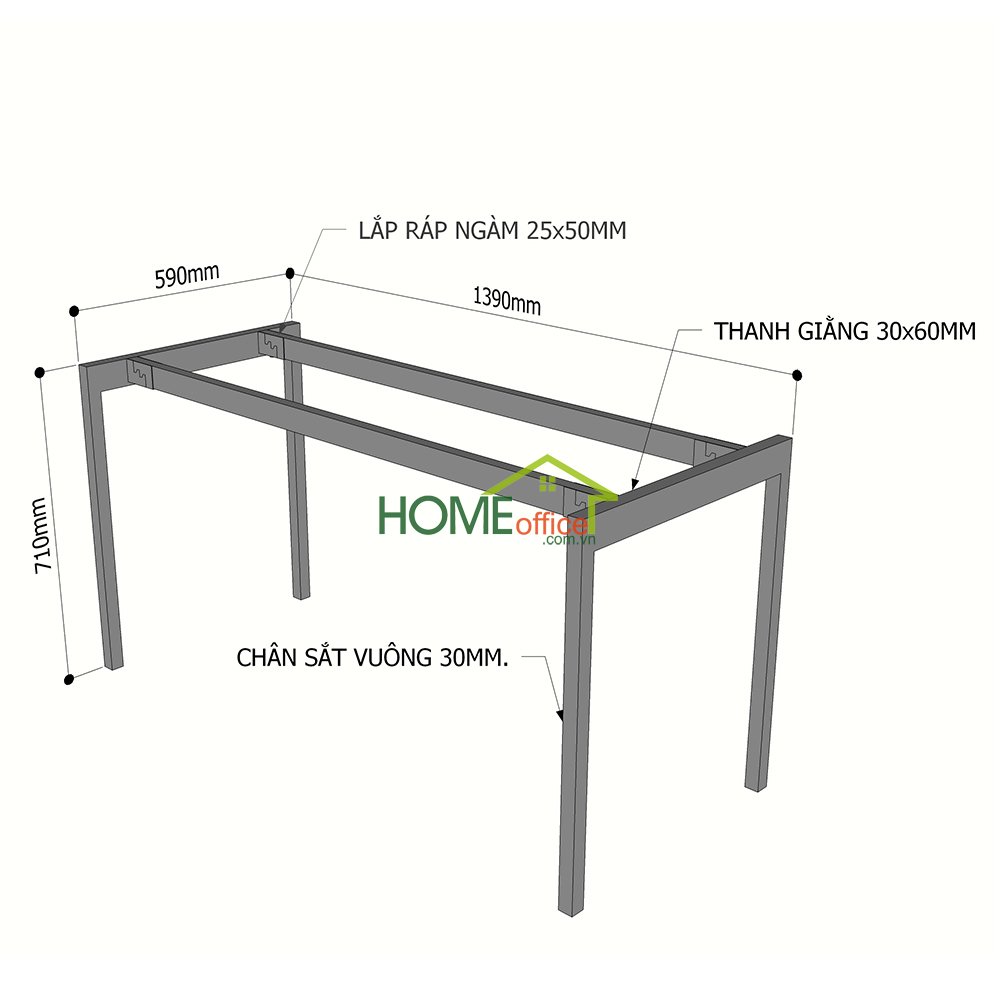 kích thước chân sắt cho bàn 1m4