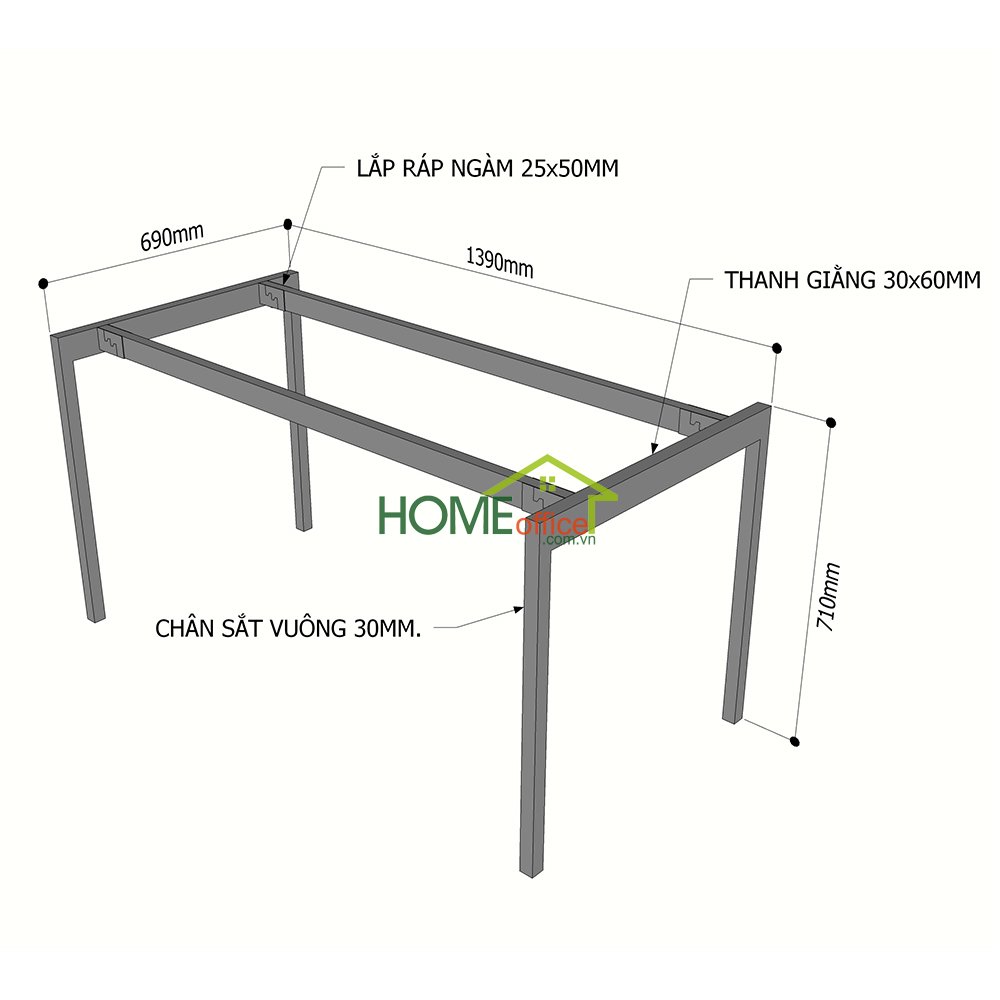 kích thước chân sắt cho bàn 1m4