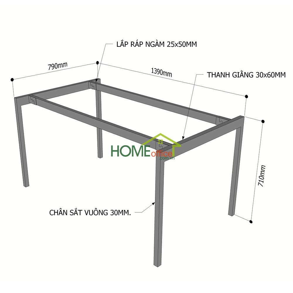 Kích thước chân sắt cho bàn 1m4
