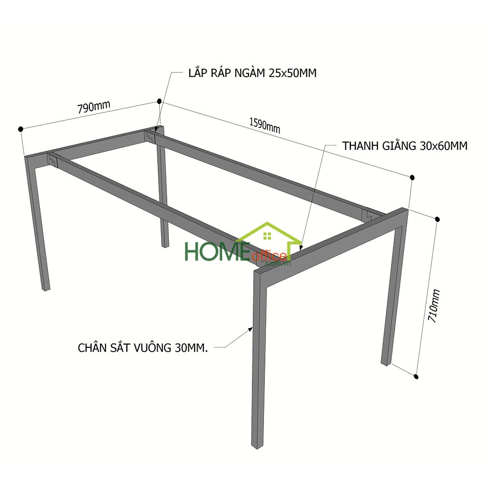 Kích thước chân sắt cho bàn 1m6