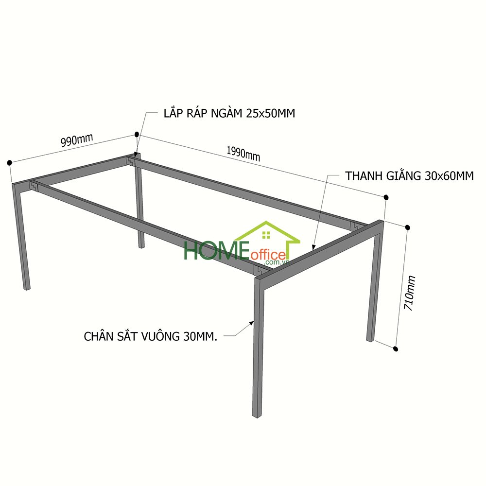 Kích thước chân sắt cho bàn 2m
