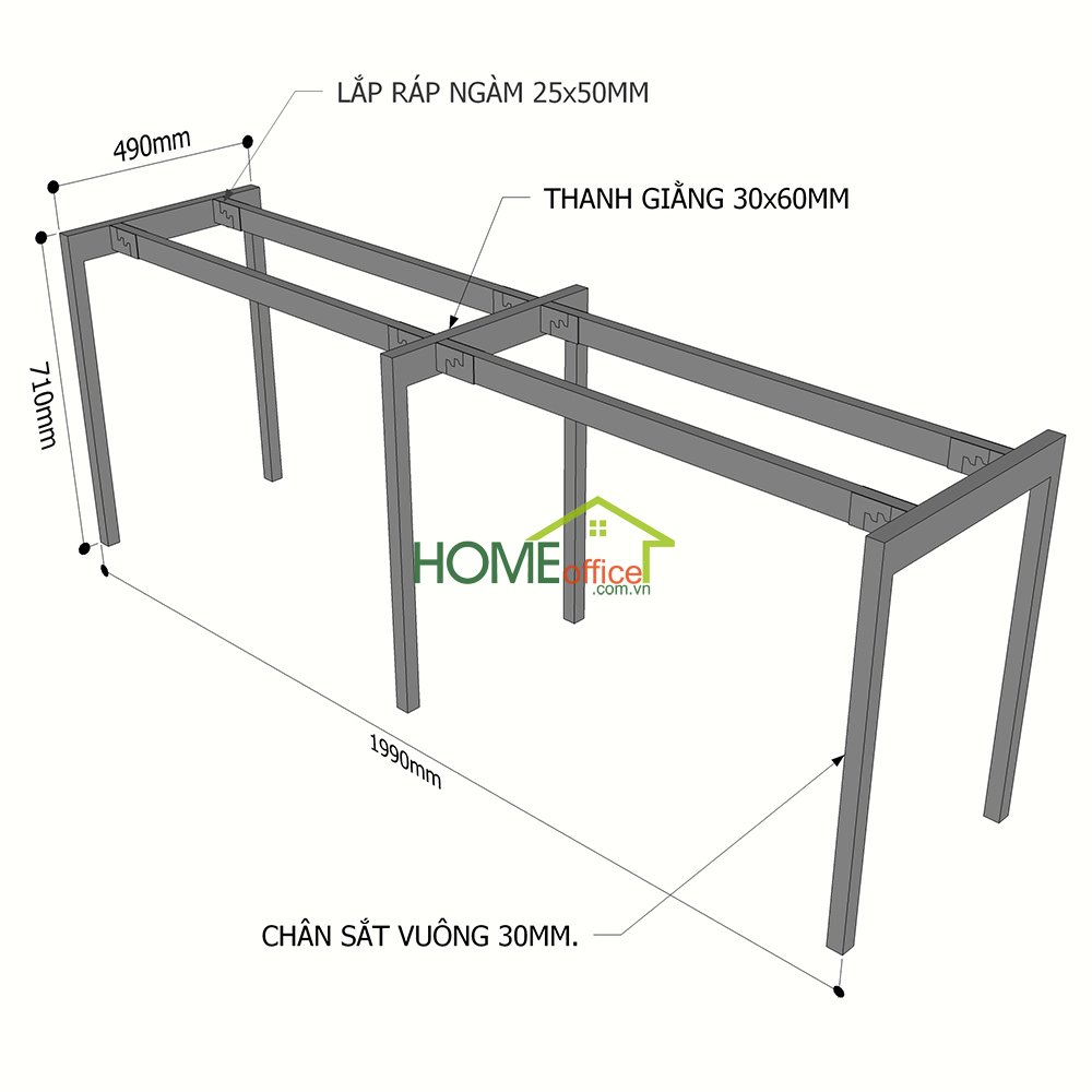 Kích thước chân sắt lắp ráp cho bàn cụm 2 hệ slean