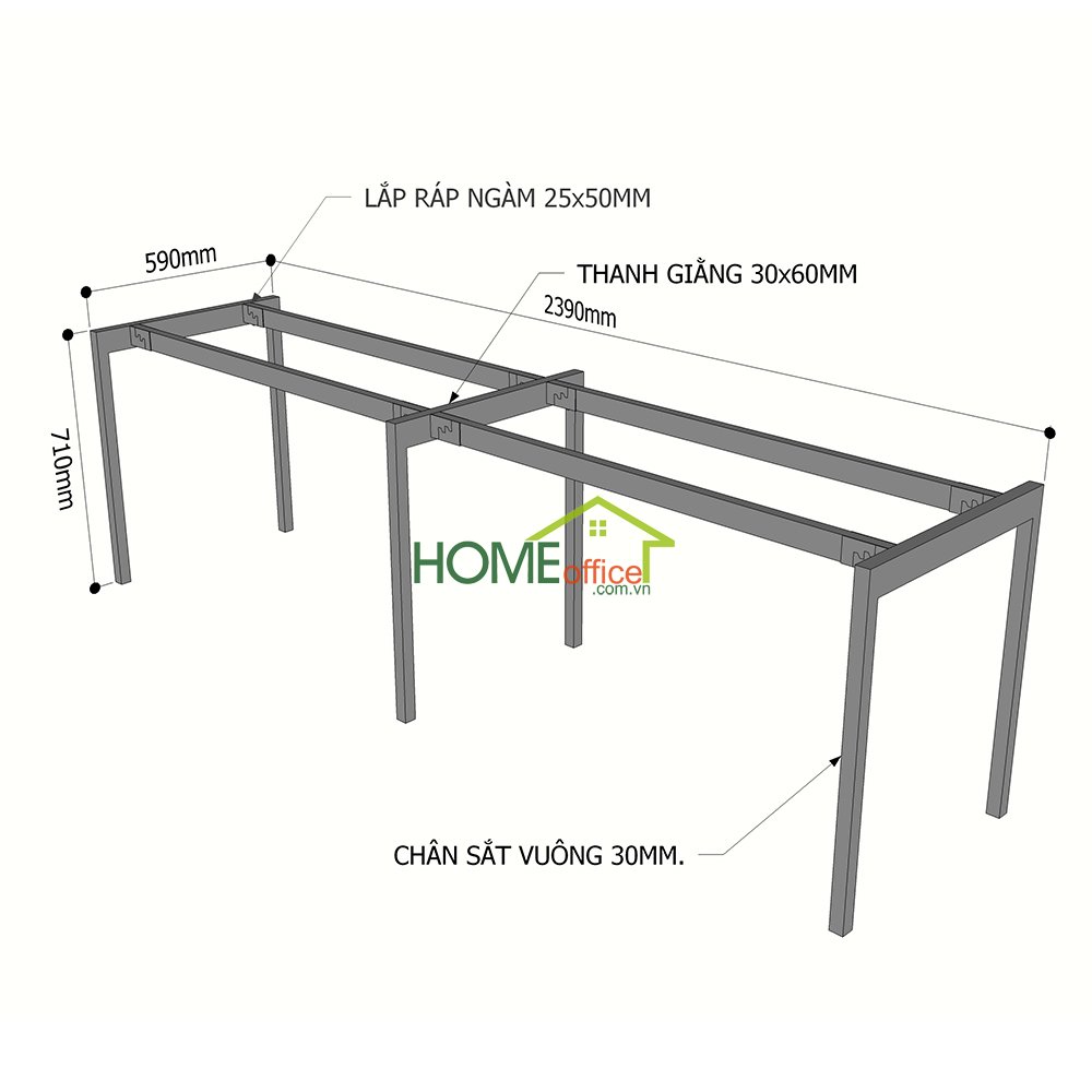 Kích thước chân sắt lắp ráp cho bàn cụm 2 hệ slean
