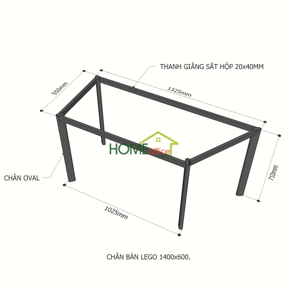 Chi tiết chân sắt cho bàn hình thang vuông hệ Lego 2