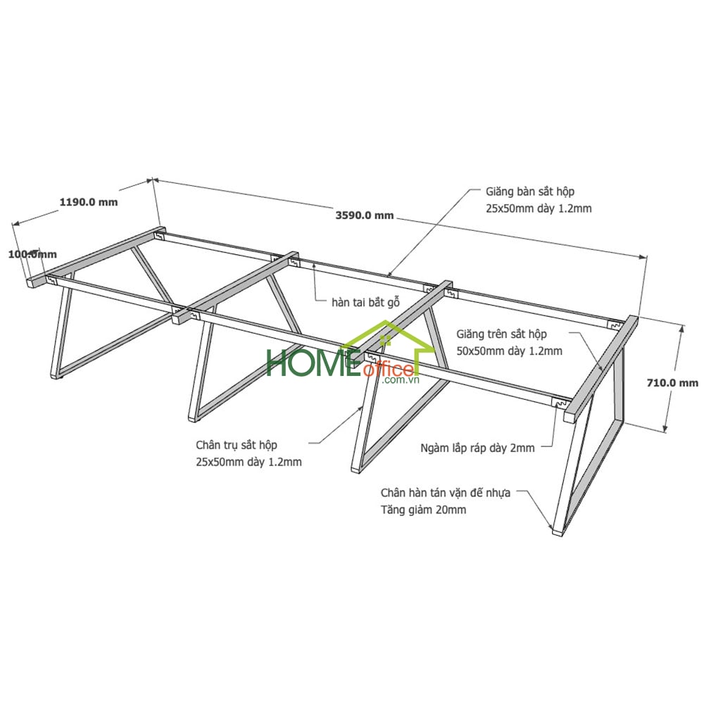 Kích thuớ chi tiết chân sắt lắp ráp cho bàn cụm 6