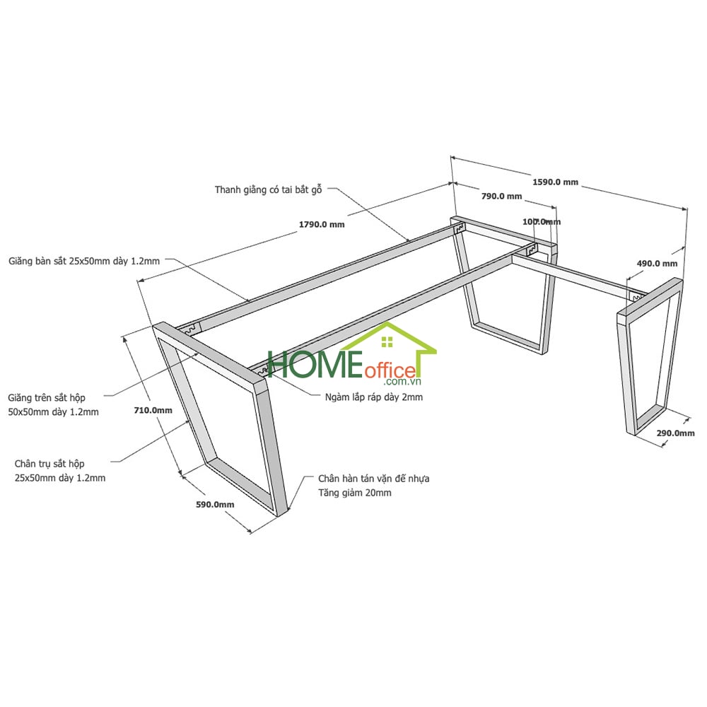 kích thước chân sắt lắp ráp