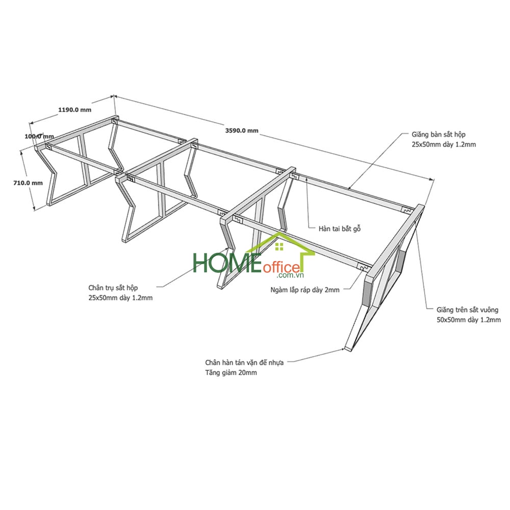 Chân bàn cụm 6 sắt lắp ráp