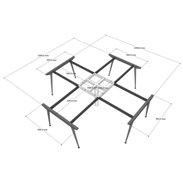 Chân sắt lắp ráp dùng cho bàn cụm 4 chữ thập 240x240cm HCCO024