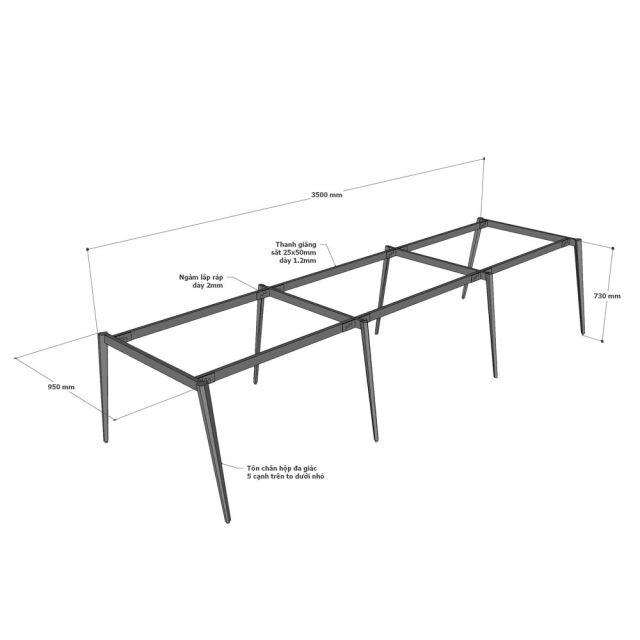 Chân sắt lắp ráp cho bàn 360x120cm hệ Đa Giác HDG013