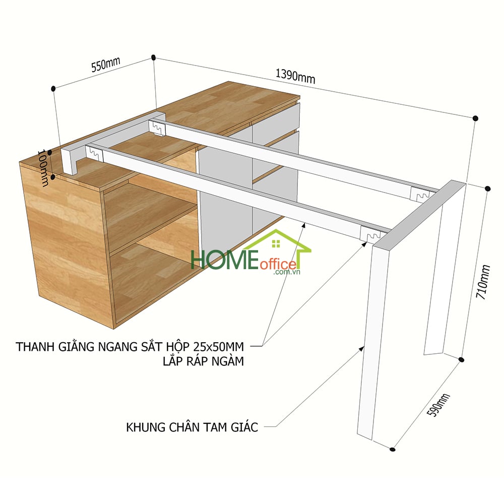 Kích thước chân sắt lắp ráp cho bàn gác tủ mặt bàn 140x60cm