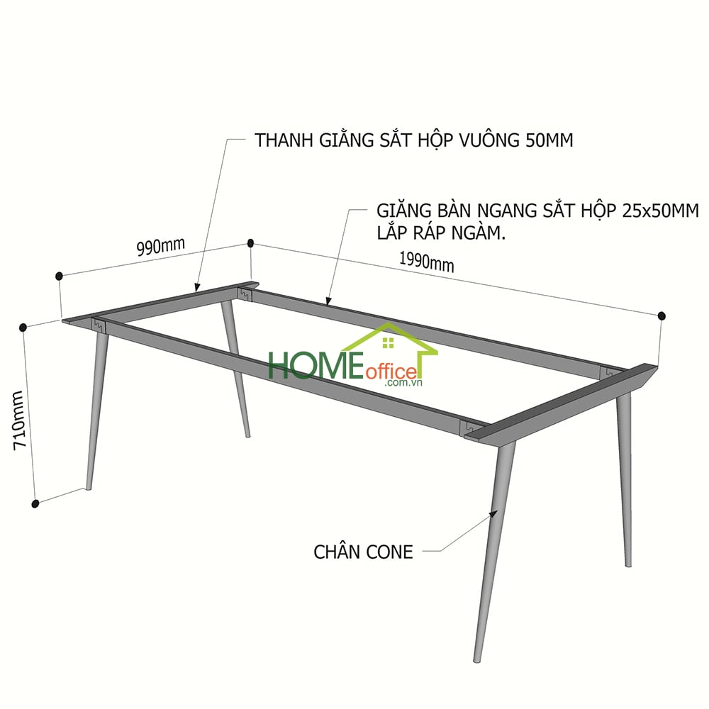 Kích thước chân sắt cho bàn họp 200x100cm
