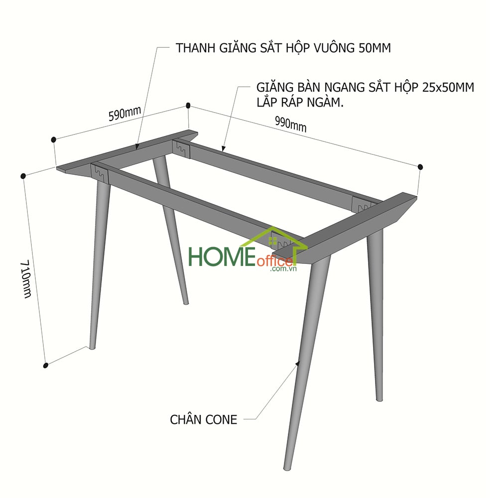 Kích thước chân sắt cho bàn 100x60cm