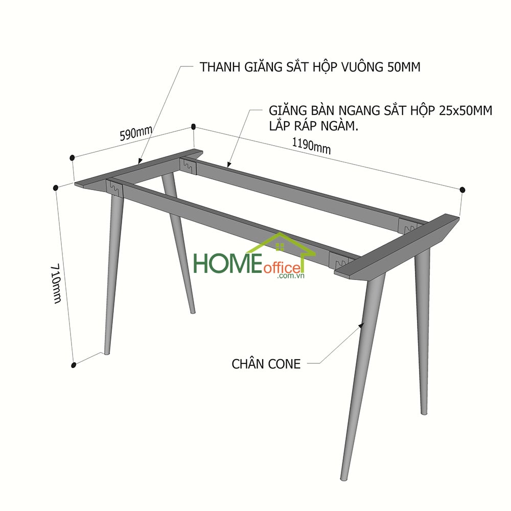 Kích thước chân sắt cho bàn 120x60cm