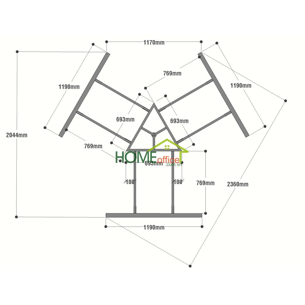 Kích thước chi tiết chân bàn cụm 3