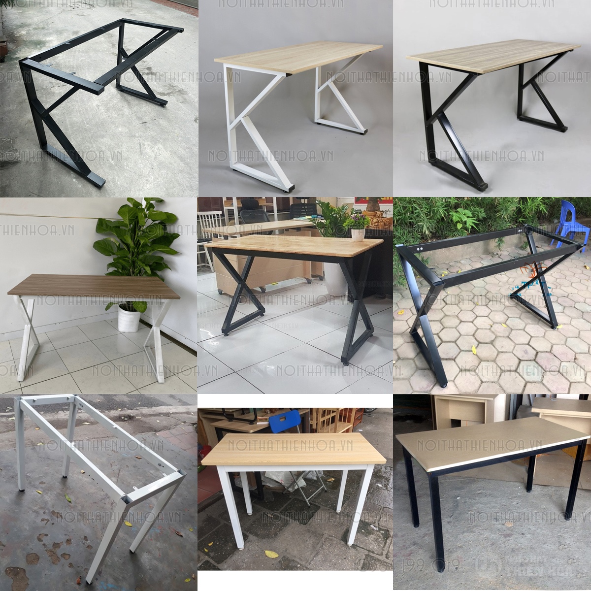 Bàn Làm Việc Khung Sắt Chữ K Mặt Gỗ Hiện Đại