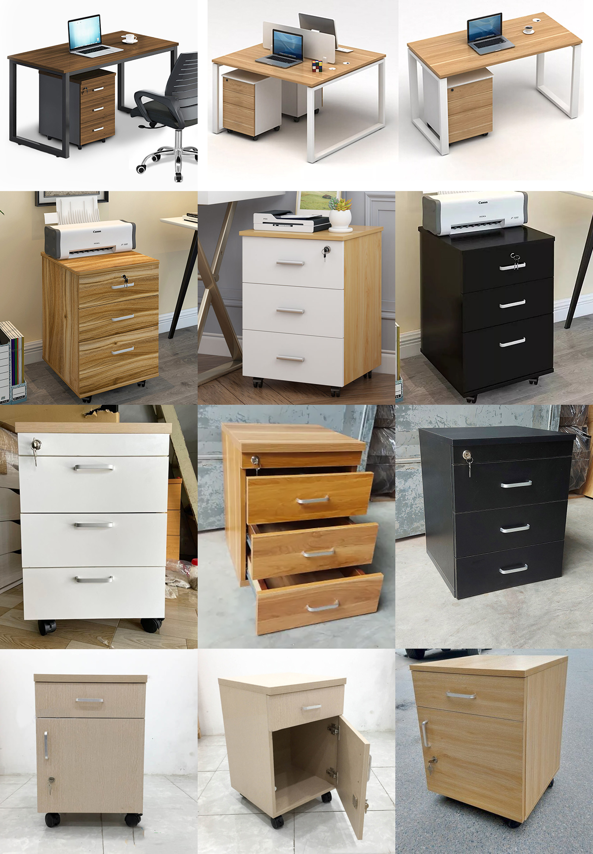 Tủ thấp bánh xe văn phòng đen phối vân gỗ