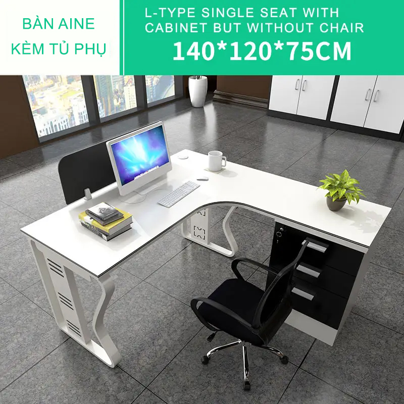 Bàn làm việc cụm 6 kèm hộc tủ chân nhập khẩu