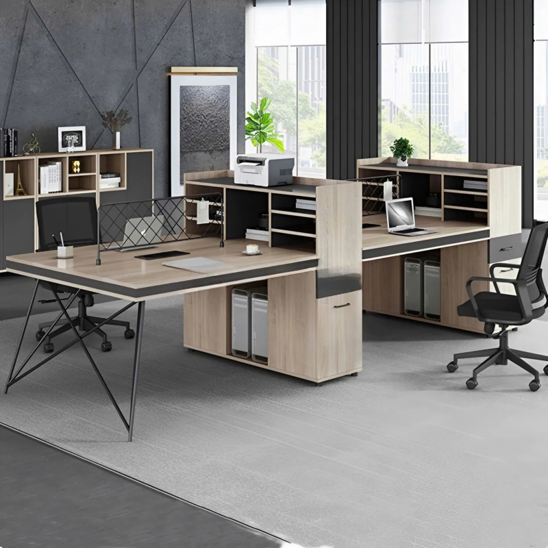 Bàn Làm Việc Chân Sắt 4 Người Liền Tủ Kệ BC58