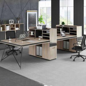 Bàn Làm Việc Chân Sắt 4 Người Liền Tủ Kệ