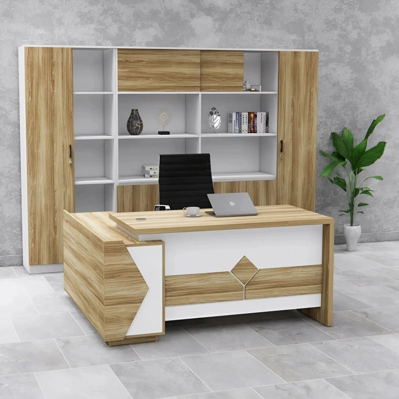 Bàn Giám Đốc Trắng Kết Hợp Vân Gỗ BGĐ122