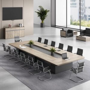 Bàn họp văn phòng bo góc lõm giữa