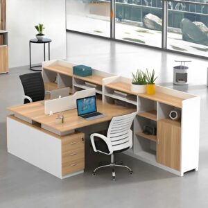 Bàn văn phòng 2 người gỗ công nghiệp kết hợp kệ