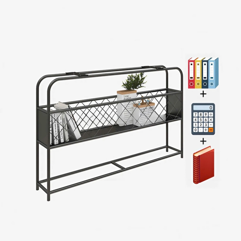 Bàn làm việc tủ ngăn kéo giữa và kệ sắt tiện lợi