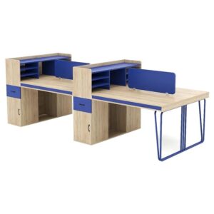 Cụm 4 người bàn làm việc  phối màu xanh cho văn phòng trẻ