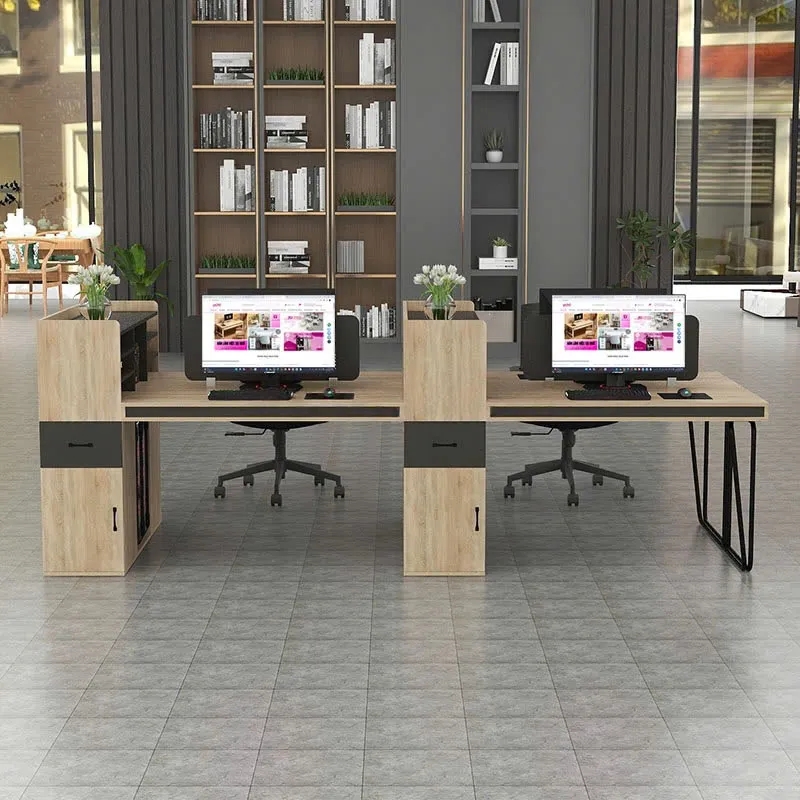 Cụm 4 người bàn làm việc phối màu xanh cho văn phòng trẻ