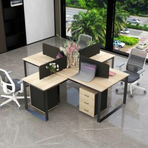 Bàn văn phòng góc 4 người thiết kế đơn giản sáng tạo