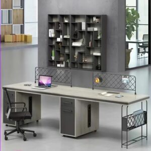 Cụm bàn làm việc đôi chân sắt hộc tủ gỗ công nghiệp