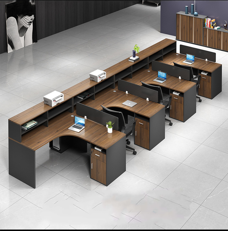 Bàn làm việc cho 4 người liền tủ kệ hiện đại CB4-27