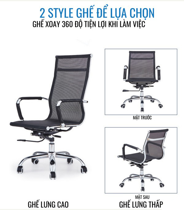 Ghế xoay văn phòng lưng lưới cao thoáng