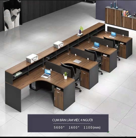 Bàn làm việc cho 4 người liền tủ kệ hiện đại CB4-27