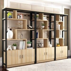 Kệ gỗ sắt có tủ phong cách hiện đại 01