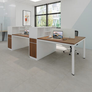 Bàn văn phòng 4 người liền kệ Oval