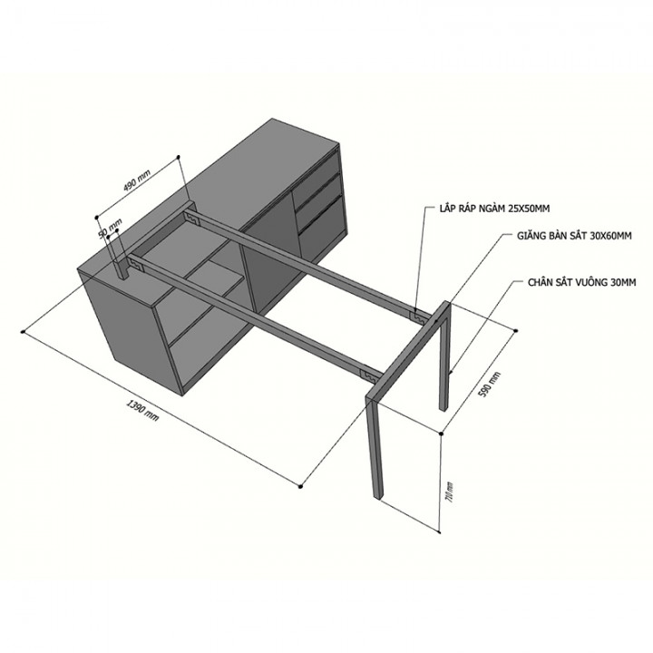 Chân sắt lắp ráp cho bàn gác tủ 140x60cm hệ Slean
