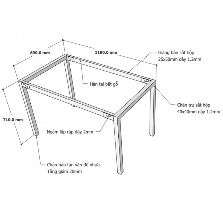 Chân bàn hệ UConcept 120x70 lắp ráp