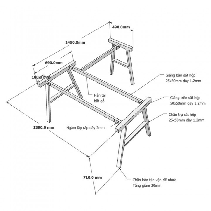 Chân bàn chữ L 140x150 hệ AConcept lắp ráp