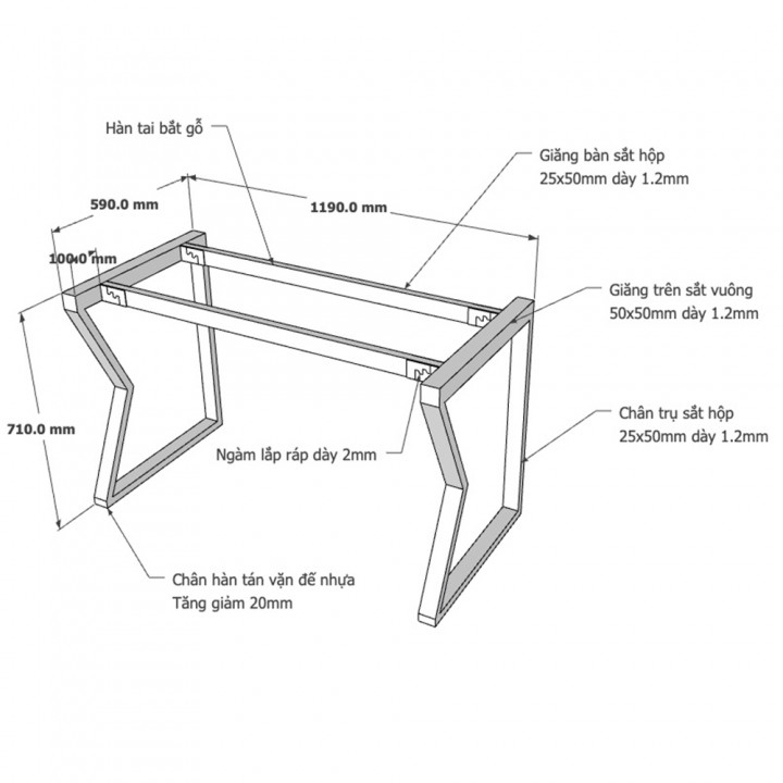 Chân bàn hệ MConcept 120x60 lắp ráp
